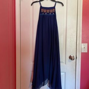 BLUE MAXI TANK DRESS WITH SHARKBITE HEM